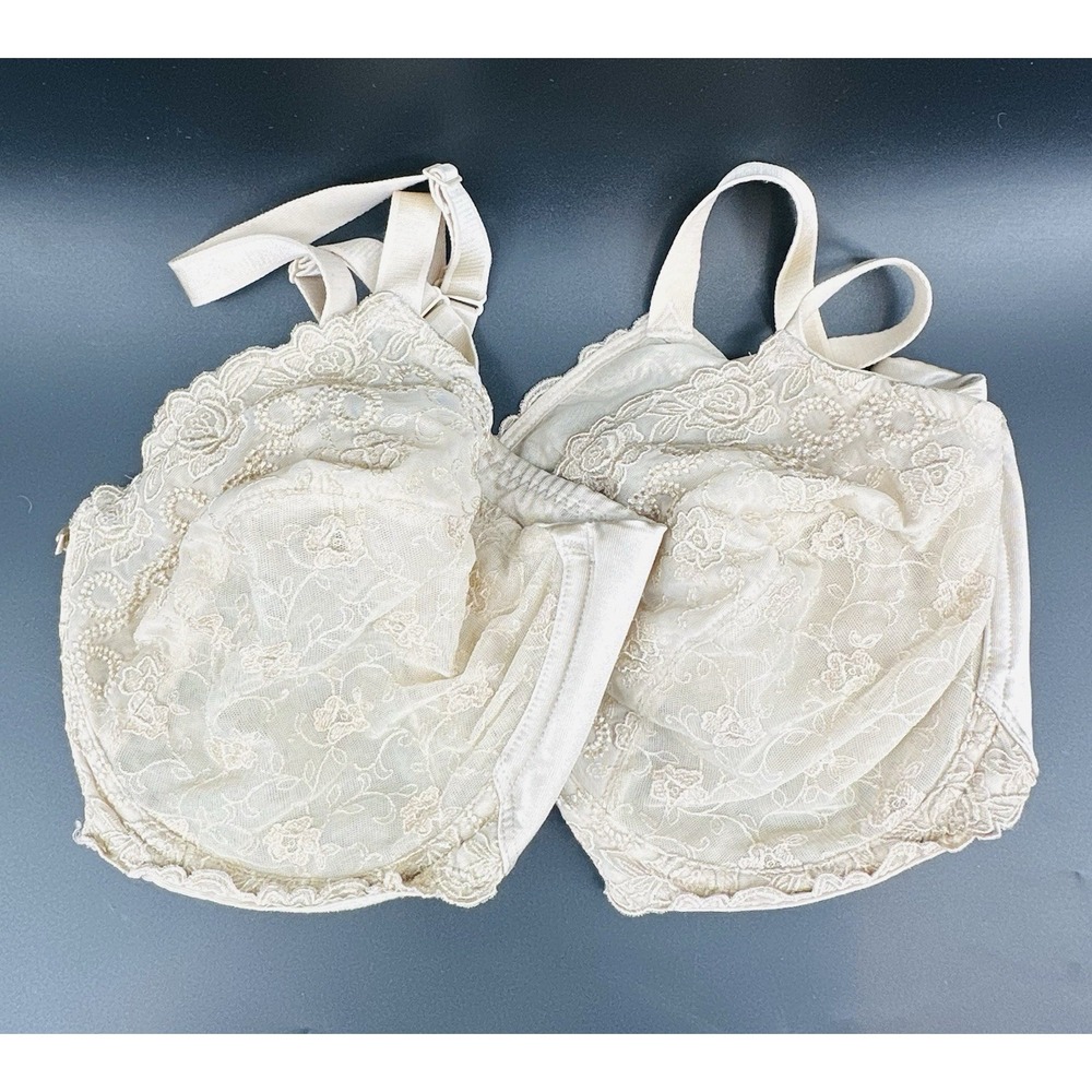 2 Wacoal Full Figure Underwire Bra 40DDD Lace Nude Sand Beige Embroidered MM06